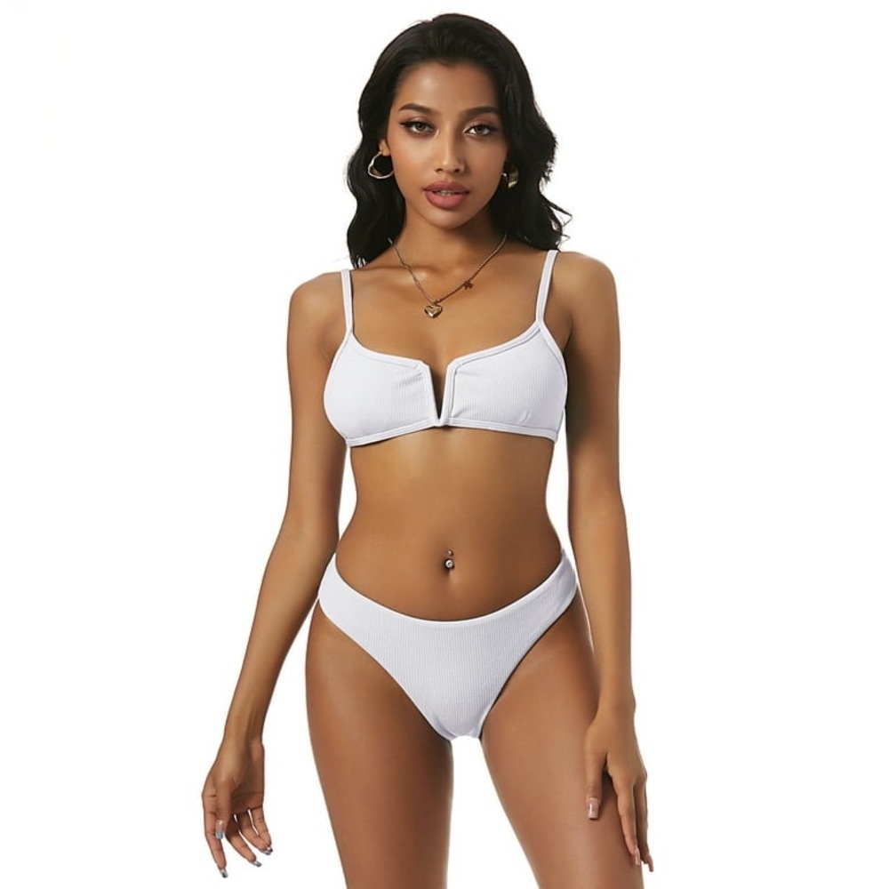Women's Ribbed Black Bikini Set Cheeky Swimsuit Textured Two Piece NWT Size 6 M
